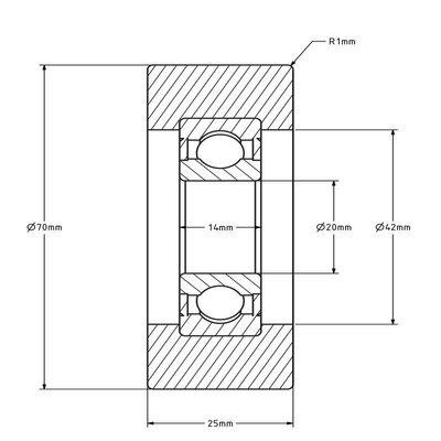 Geleiderol 70x25 mm - polyamide - 200 kg
