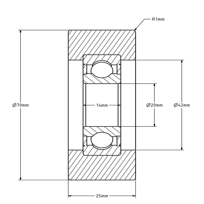 Geleiderol 70x25 mm - polyamide - 200 kg
