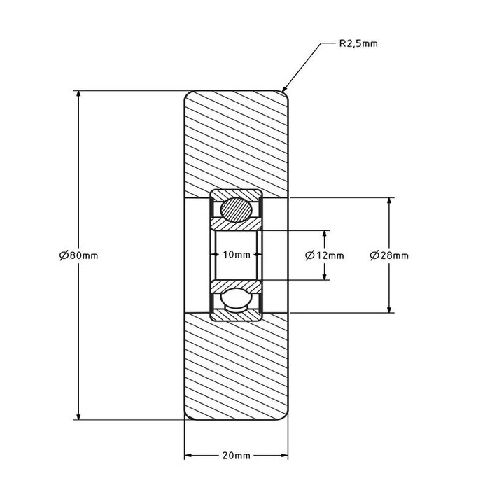 Geleiderol 80x20 mm - polyamide - 180 kg