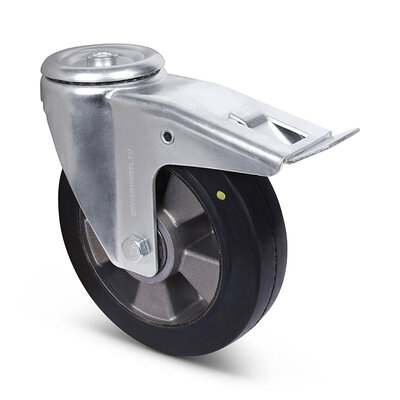 ESD Rubber zwenkwiel met rem 200 mm - kogellager - 400 kg