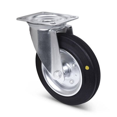 Volrubber ESD zwenkwiel 200 mm - stalen velg en plaat - 205 kg