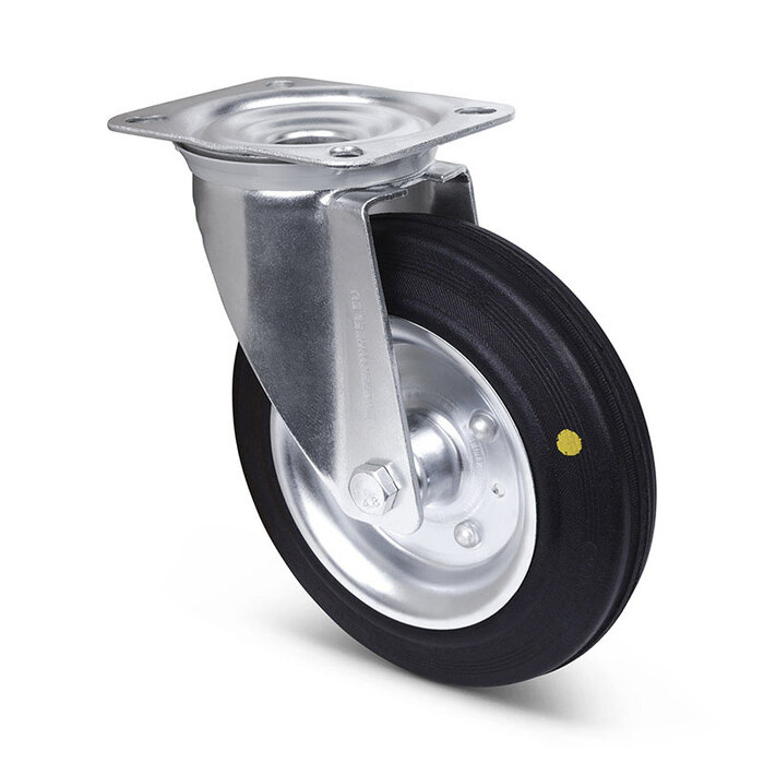 Volrubber ESD zwenkwiel 200 mm - stalen velg en plaat - 205 kg