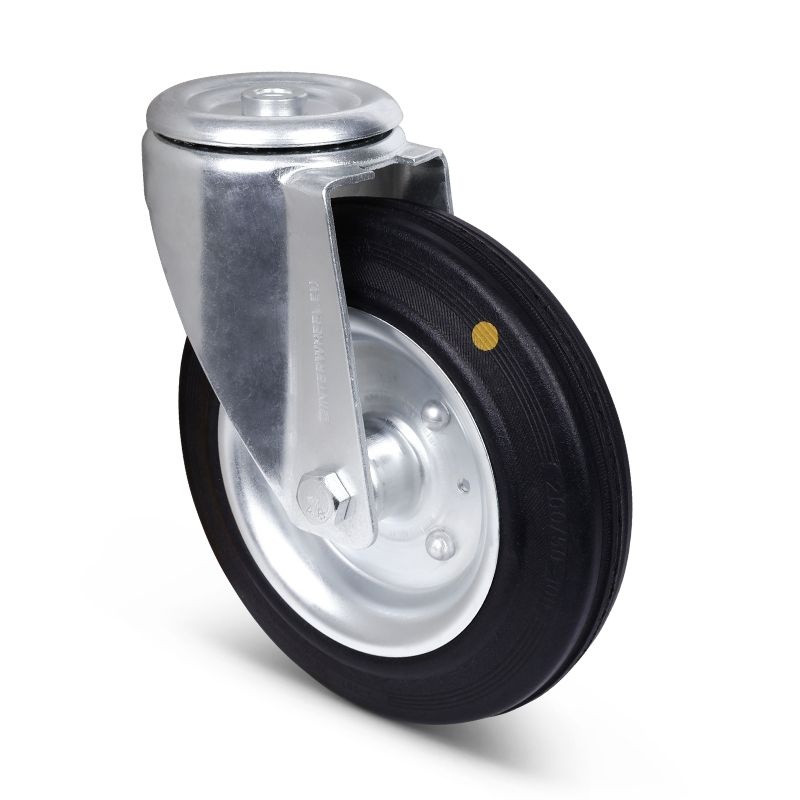 ESD Volrubber zwenkwiel 200 mm - stalen velg en boutgat - 205 kg