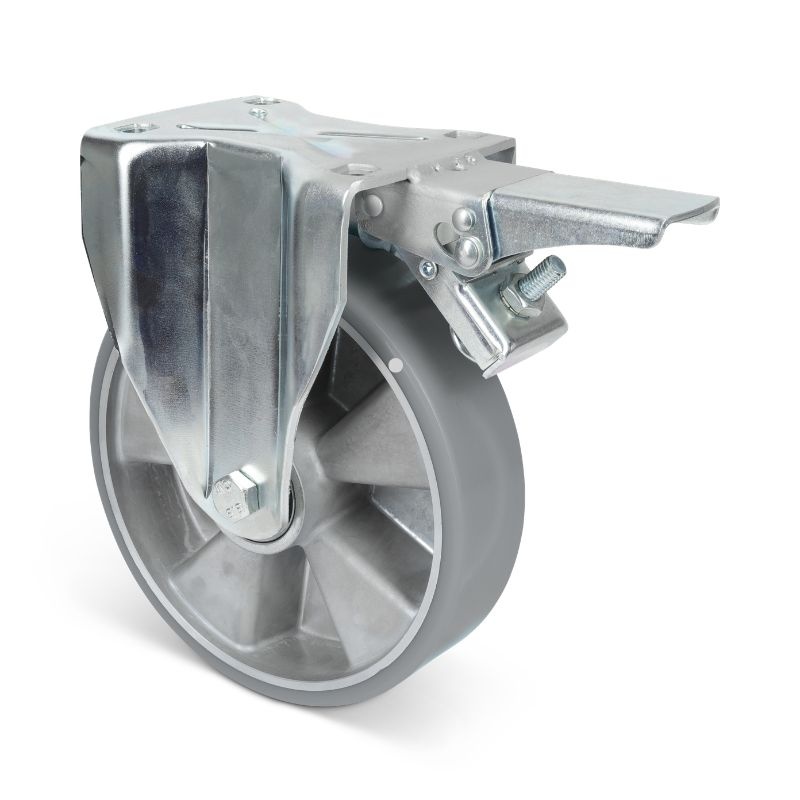 ESD PU bokwiel met rem 200 mm - kogellager - 900 kg
