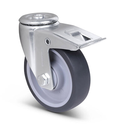 Rubber zwenkwiel met rem 125 mm - kogellager - 135 kg