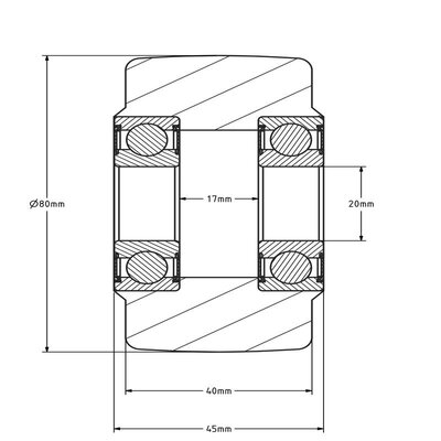 Rvs gietnylon wiel 80 mm - kogellager 20 mm - 1000 kg