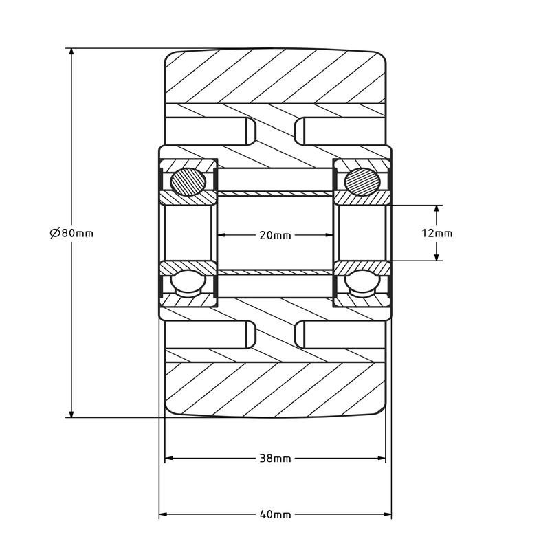 PU wiel 80 mm - kogellager asgat 12 mm - 180 kg