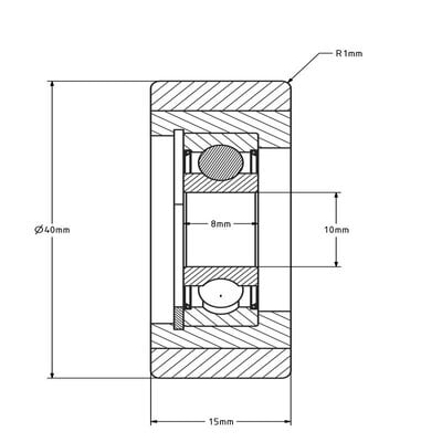 Geleiderol 40x15 mm - Vulkollan - 55 kg