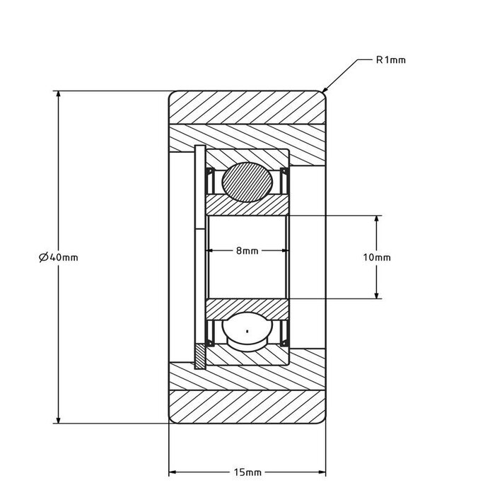 Geleiderol 40x15 mm - Vulkollan - 55 kg