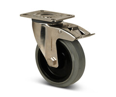 Rvs zwenkwiel met rem 100 mm Elastisch rubber - 200 kg