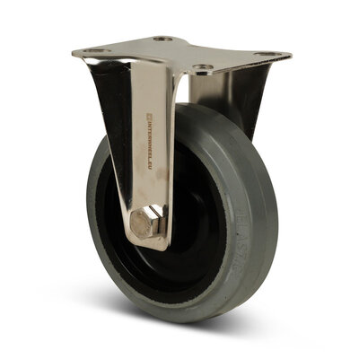Rvs bokwiel 100 mm Elastisch rubber - rollager - 190 kg