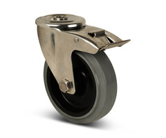 Rvs zwenkwiel met rem 100 mm Elastisch rubber - 200 kg