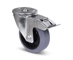 Rvs zwenkwiel met rem 100 mm Elastisch rubber - 190 kg