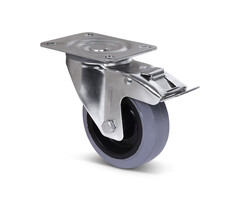 Rvs zwenkwiel met rem 100 mm Rubber - 190 kg