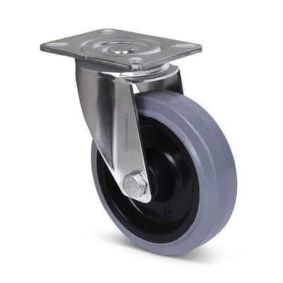 Rvs zwenkwiel 125 mm - Elastisch rubber - 190 kg
