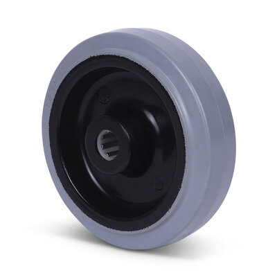 Rvs wiel 125 mm - grijs elastisch rubber - 250 kg