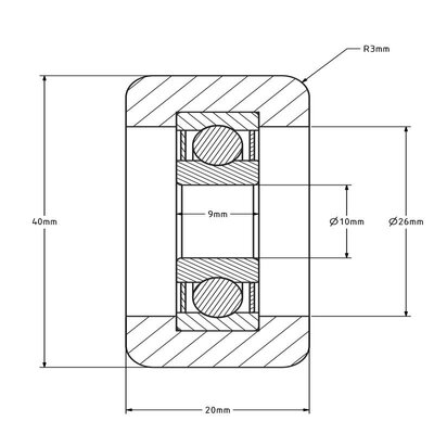 Rvs geleiderol 40x20 mm - polyurethaan - 90 kg