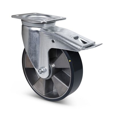 ESD PU zwenkwiel met rem 200 mm - kogellager - 560 kg
