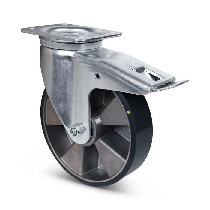 ESD PU zwenkwiel met rem 200 mm - kogellager - 560 kg