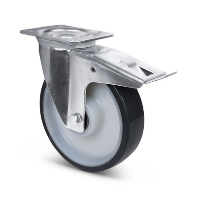 PU zwenkwiel met rem 200 mm - kogellager - 400 kg