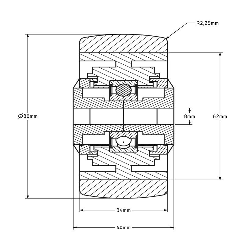 PU wiel 80 mm - kogellager 8 mm - 120 kg