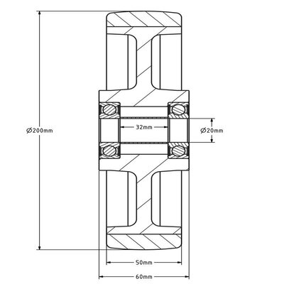 Rvs PU wiel 200 mm - kogellager - 600 kg