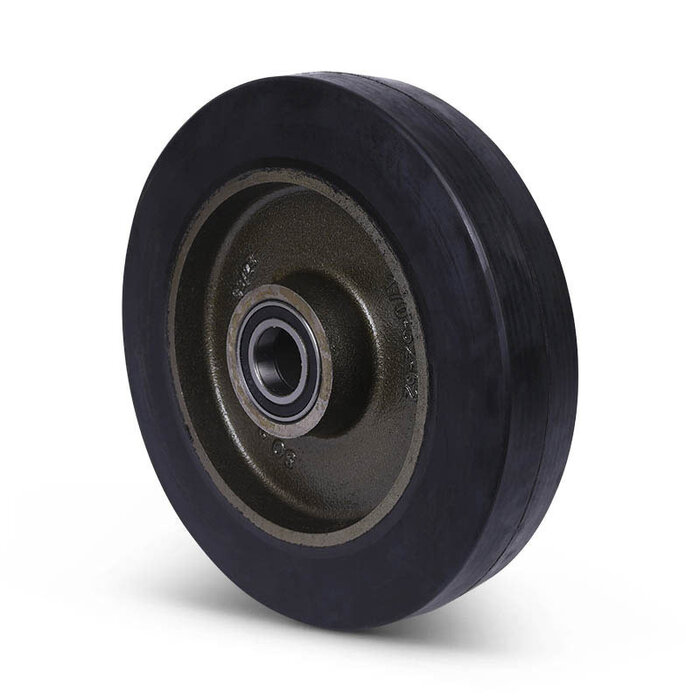 Rubber wiel 250 mm - kogellager asgat 25 mm - 500 kg