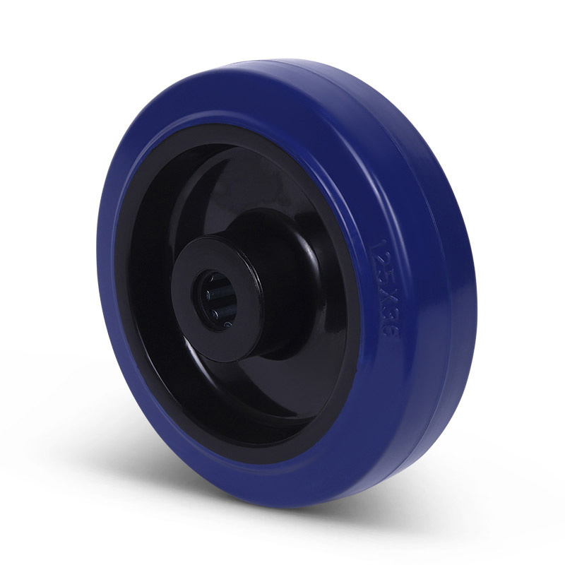 Rvs wiel 125 mm - blauw elastisch rubber - 250 kg