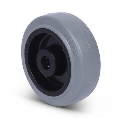 Rubber wiel 100 mm - rollager asgat 12 mm - 160 kg