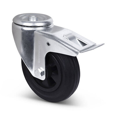 Rubber zwenkwiel met rem 160 mm - rollager - 140 kg
