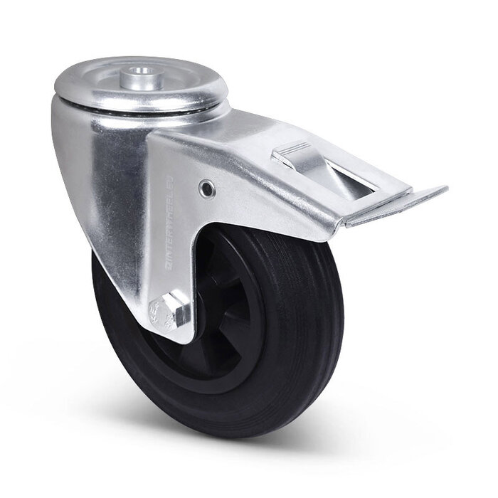 Rubber zwenkwiel met rem 160 mm - rollager - 140 kg