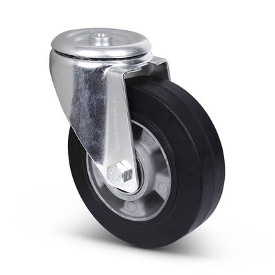 Elastisch rubber zwenkwiel 160 mm - boutgat - kogellager - 300 kg