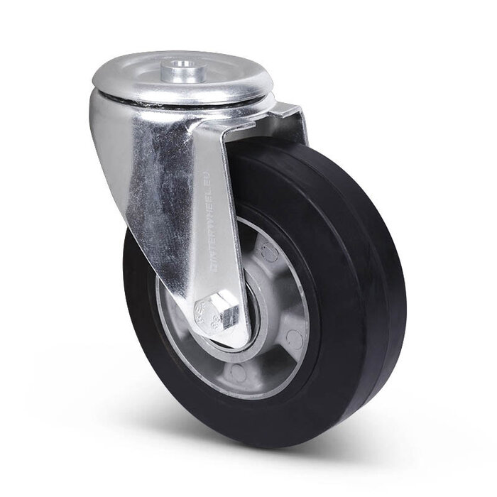 Elastisch rubber zwenkwiel 160 mm - boutgat - kogellager - 300 kg
