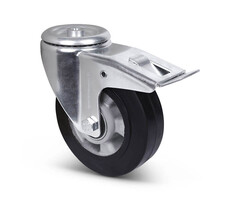 Elastisch rubber zwenkwiel met rem 160 mm - 300 kg