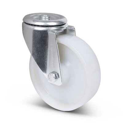 Nylon zwenkwiel 160 mm - boutgat - rollager- 300 kg