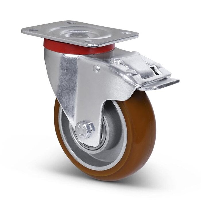Gebolleerd PU zwenkwiel met rem 125 mm - 310 kg