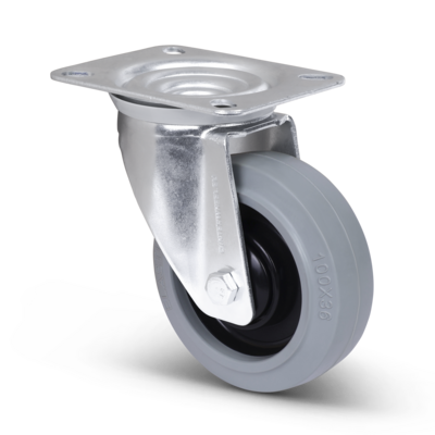Rubber zwenkwiel 100 mm - kogellager - 160 kg