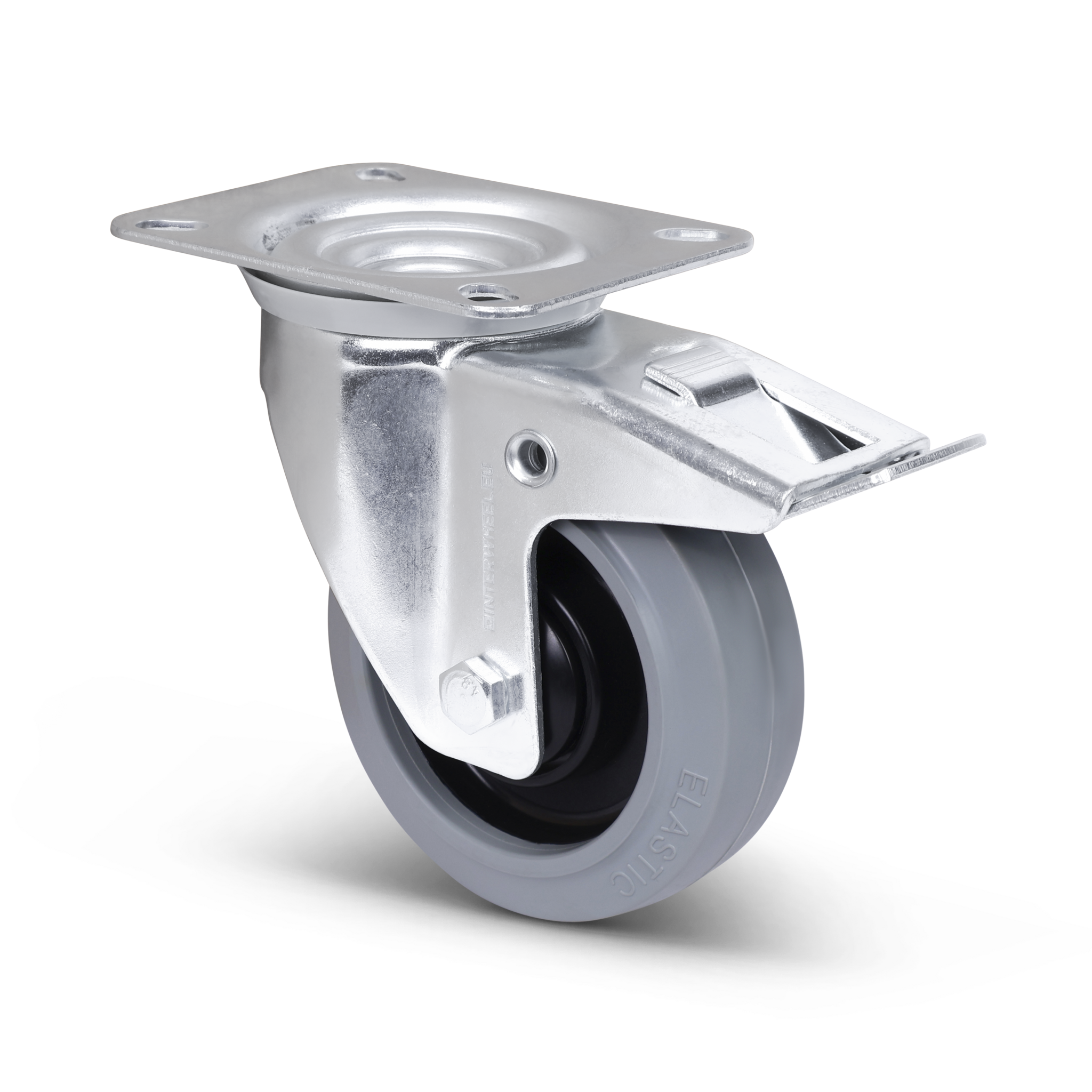Rubber zwenkwiel met rem 100 mm - kogellager - 160 kg