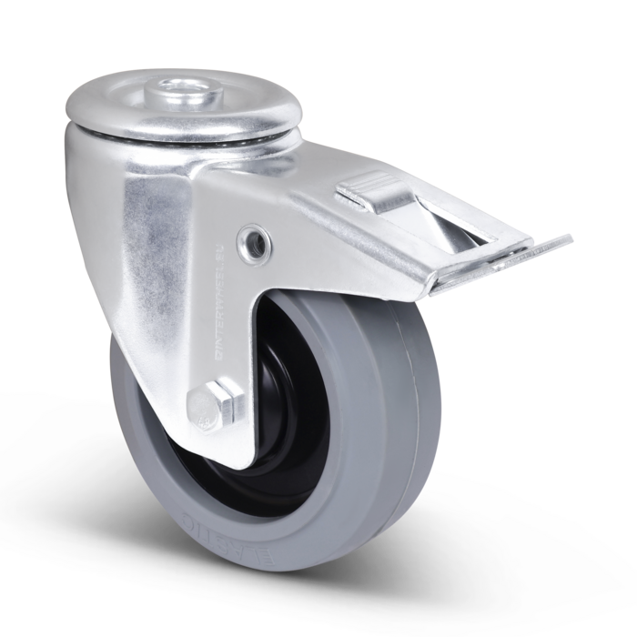 Rubber zwenkwiel met rem 100 mm - kogellager - 160 kg