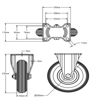 Bokwiel 200 mm - luchtband - 75 kg