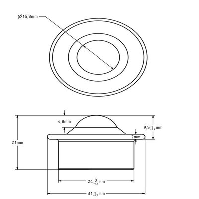 Stalen kogelpot 15.8 mm - kunststof kogelrol - 25 kg