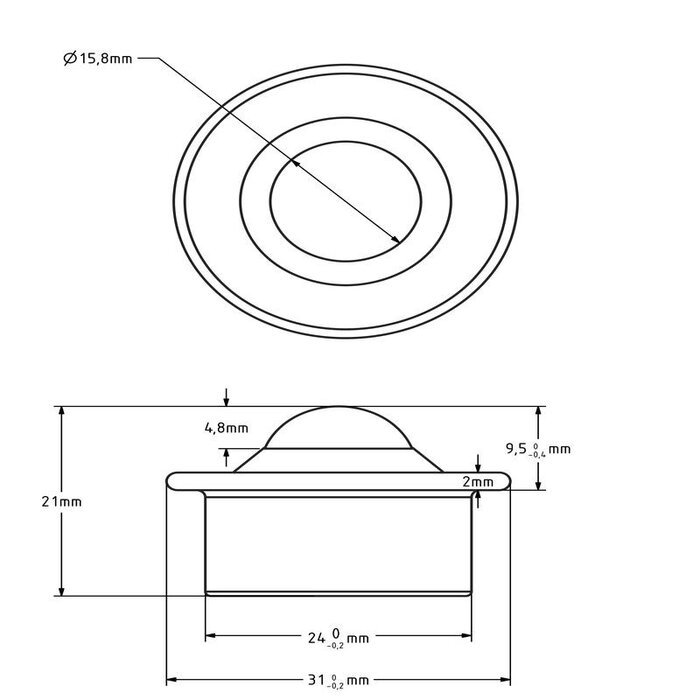 Stalen kogelpot 15.8 mm - kunststof kogelrol - 25 kg