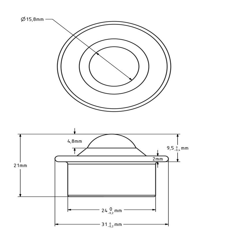 Stalen kogelpot 15.8 mm - kunststof kogelrol - 25 kg