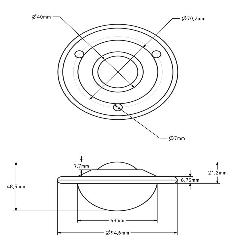 Stalen kogelpot 40 mm - rvs kogelrol - 225 kg