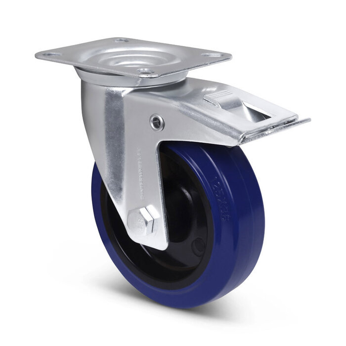 Rubber zwenkwiel met rem 125 mm - rollager - 220 kg