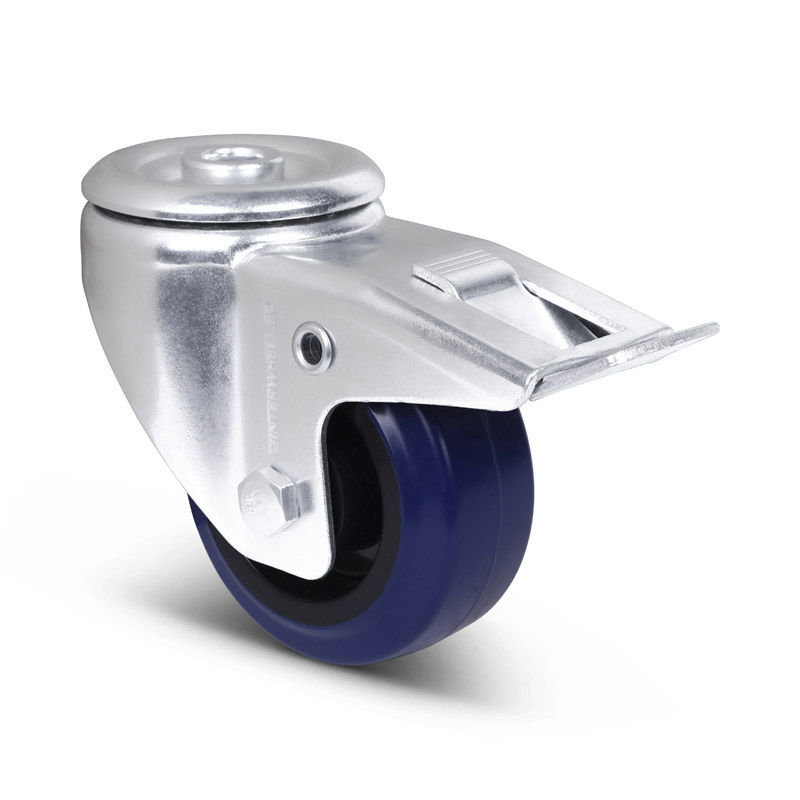 Rubber zwenkwiel met rem 80 mm - rollager - 110 kg