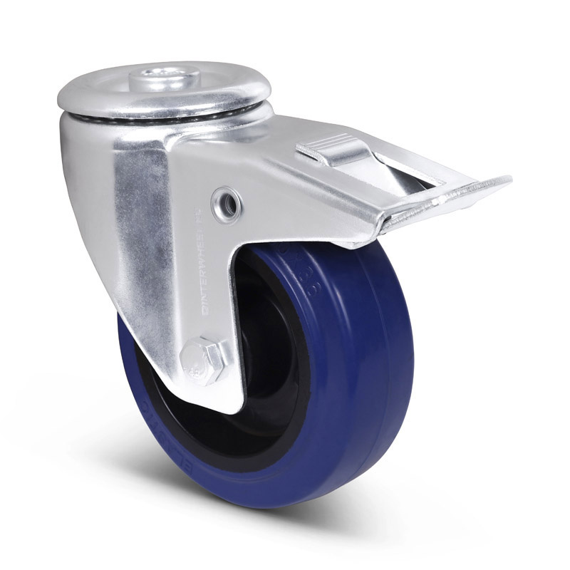 Rubber zwenkwiel met rem 100 mm - 160 kg