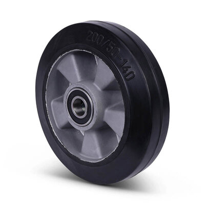 Rubber wiel 200 mm - kogellager asgat 20 mm - 450 kg