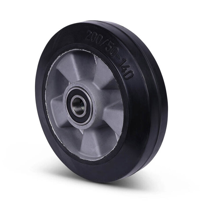 Rubber wiel 200 mm - kogellager asgat 20 mm - 450 kg