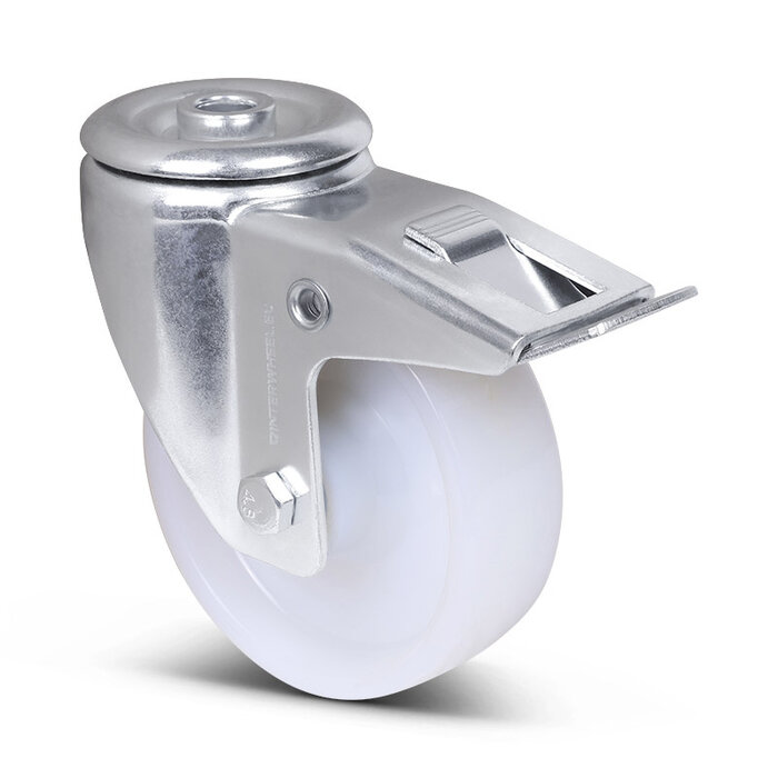 Nylon zwenkwiel met rem 100 mm - rollager - 200 kg